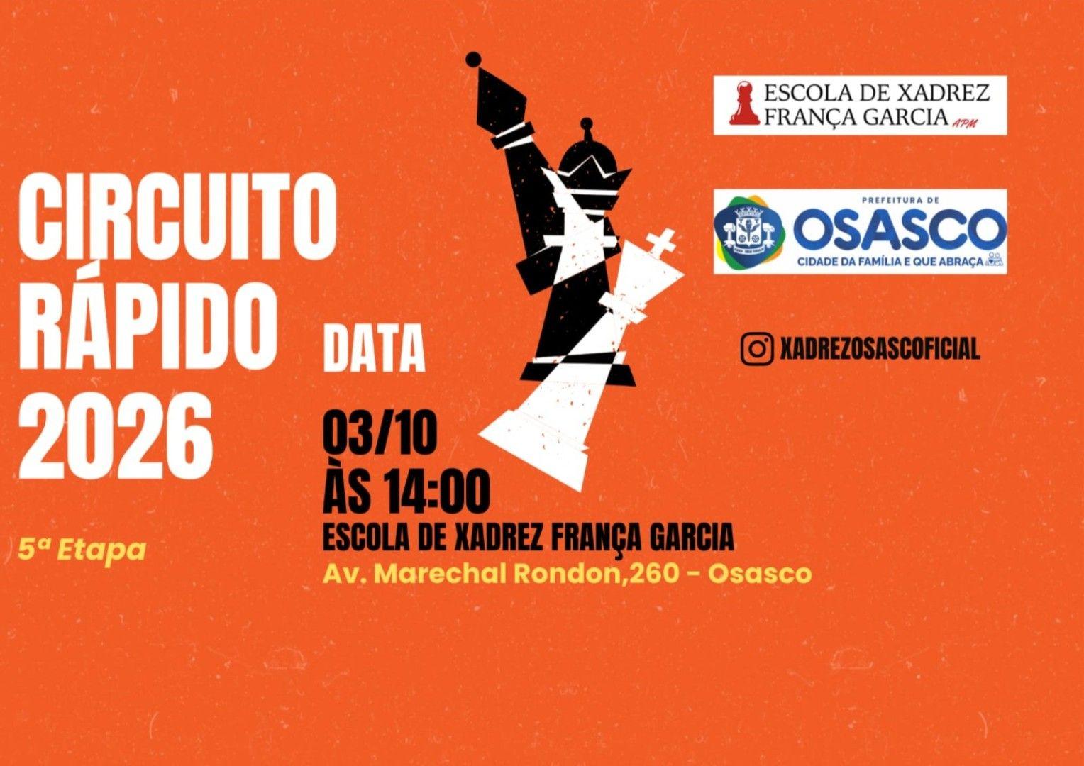 Imagem de divulgação do evento Circuito de Xadrez Rápido 2026 - 5ª Etapa