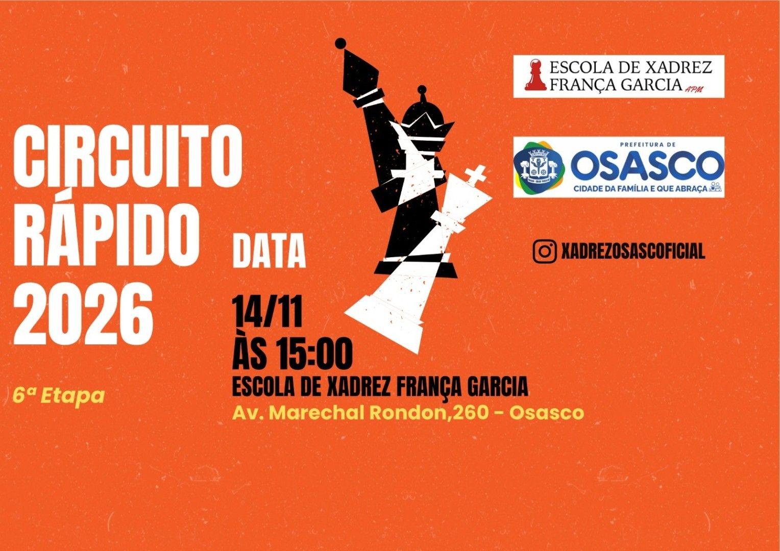 Imagem de divulgação do evento Circuito de Xadrez Rápido 2026 - 6ª Etapa